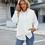 Women's V Neck Solid Pullover Sweater Vest Sleeveless Cable Knit Tank Top