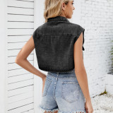 Women's Classic Denim Vest Button Down Sleeveless Cropped Jean Jacket