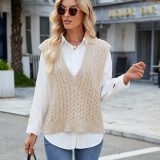 Women's V Neck Solid Pullover Sweater Vest Sleeveless Cable Knit Tank Top