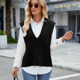 Women's V Neck Solid Pullover Sweater Vest Sleeveless Cable Knit Tank Top