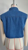 Women's Classic Denim Vest Button Down Sleeveless Cropped Jean Jacket