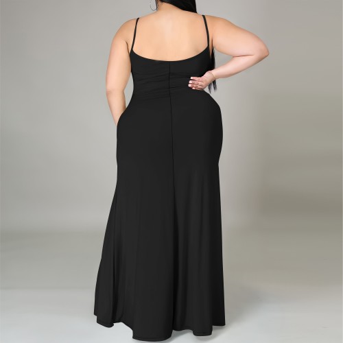 1 Piece Custom Casual Print Straps Plus Size Long Dress