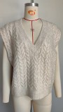 Women's V Neck Solid Pullover Sweater Vest Sleeveless Cable Knit Tank Top