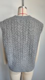 Women's V Neck Solid Pullover Sweater Vest Sleeveless Cable Knit Tank Top