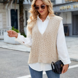 Women's V Neck Solid Pullover Sweater Vest Sleeveless Cable Knit Tank Top