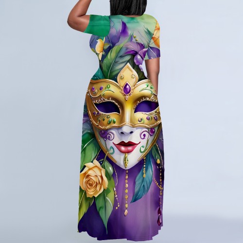 1 Piece Custom Casual Print Short Sleeve Plus Size Long Dress