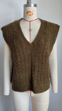 Women's V Neck Solid Pullover Sweater Vest Sleeveless Cable Knit Tank Top