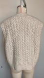 Women's V Neck Solid Pullover Sweater Vest Sleeveless Cable Knit Tank Top
