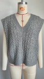 Women's V Neck Solid Pullover Sweater Vest Sleeveless Cable Knit Tank Top