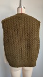 Women's V Neck Solid Pullover Sweater Vest Sleeveless Cable Knit Tank Top
