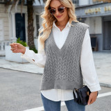 Women's V Neck Solid Pullover Sweater Vest Sleeveless Cable Knit Tank Top