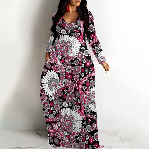1 Piece Custom Casual Print V Neck Maxi Dresses