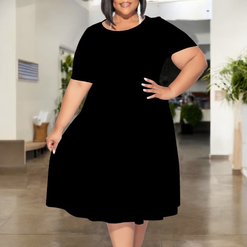 1 Piece Custom Casual Print Short Sleeve Plus Size Midi Dress