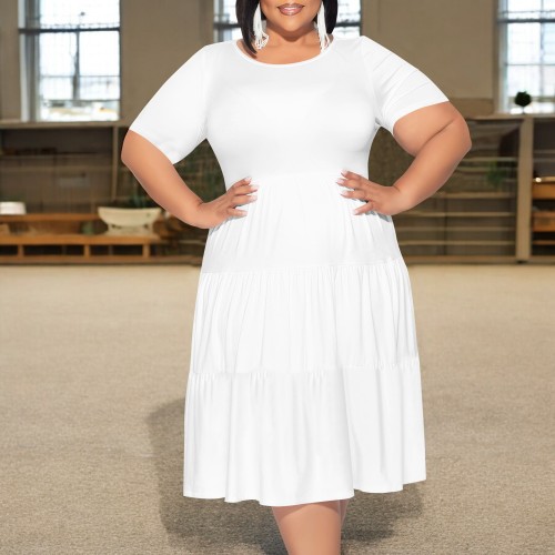 1 Piece Custom Casual Print Short Sleeve Plus Size Midi Dress