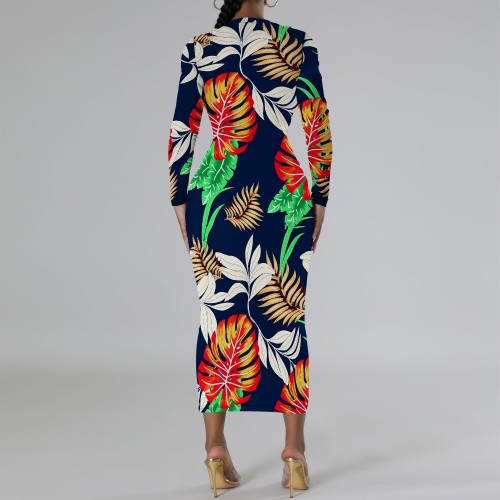 1 Piece Custom Casual Print Long Sleeve Mid Dresses