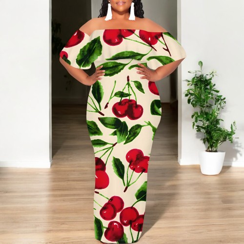 1 Piece Custom Casual Print Off Shoulder Maxi Dresses