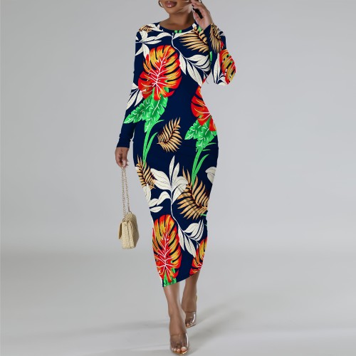 1 Piece Custom Casual Print Long Sleeve Mid Dresses
