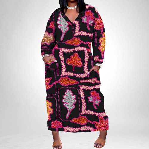1 Piece Custom Casual Print Long Sleeve Plus Size Maxi Dress