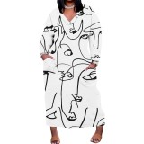 1 Piece Custom Casual Print Long Sleeve Plus Size Maxi Dress
