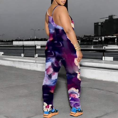 1 Piece Custom Casual Print Straps One Piece Jumpsuits with Pocket