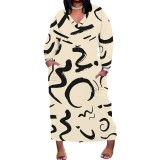 1 Piece Custom Casual Print Long Sleeve Plus Size Maxi Dress