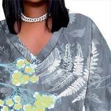 1 Piece Custom Casual Print Long Sleeve Plus Size Maxi Dress