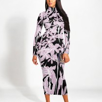 1 Piece Custom Casual Print High Neck Mid Dress