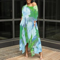 1 Piece Custom Casual Print Long Irregular Dress
