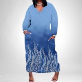 1 Piece Custom Casual Print Long Sleeve Plus Size Maxi Dress