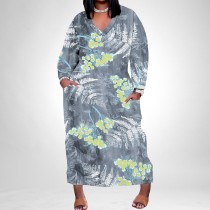 1 Piece Custom Casual Print Long Sleeve Plus Size Maxi Dress