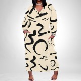 1 Piece Custom Casual Print Long Sleeve Plus Size Maxi Dress