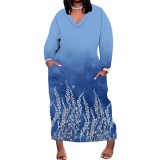 1 Piece Custom Casual Print Long Sleeve Plus Size Maxi Dress