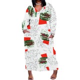 1 Piece Custom Casual Print Long Sleeve Plus Size Maxi Dress