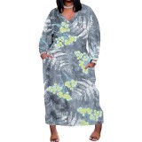 1 Piece Custom Casual Print Long Sleeve Plus Size Maxi Dress