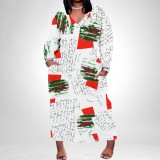 1 Piece Custom Casual Print Long Sleeve Plus Size Maxi Dress