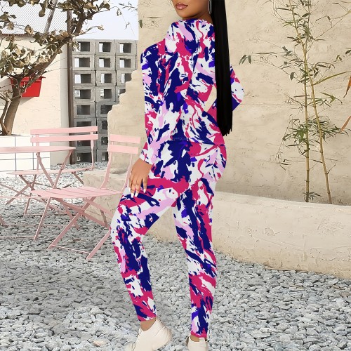 1 Piece Custom Casual Print Long Sleeve Two Piece Sweatshirt Set