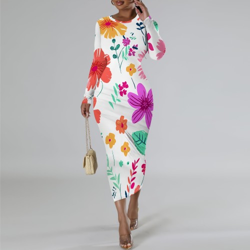 1 Piece Custom Casual Print Mid Dresses