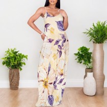 1 Custom Casual Print Straps Long Dress
