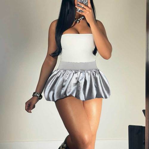 Y2k Ruffle Bubble Mini Skirt Elastic Pleated Puffy Flared Balloon Short Skirts