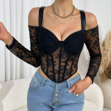 Cold Shoulder Bustier Lace Bodysuit