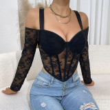 Cold Shoulder Bustier Lace Bodysuit