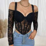 Cold Shoulder Bustier Lace Bodysuit