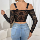 Cold Shoulder Bustier Lace Bodysuit