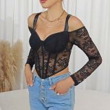 Cold Shoulder Bustier Lace Bodysuit