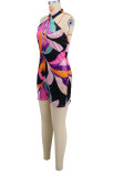 Womens Sexy Sleeveless Halter Printed Bodycon Shorts Party Clubwear Rompers