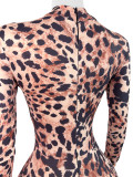Sexy Leopard Zipper Print Knit Jumpsuit
