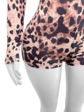 Sexy Leopard Zipper Print Knit Jumpsuit