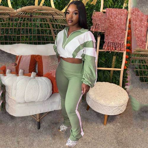 Color Block Stitching Contrast Color Sports Casual Trouser Set