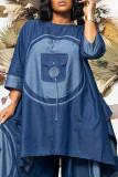 Plus Size Two-Piece Boho Imitation Denim Set Women