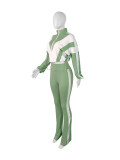 Color Block Stitching Contrast Color Sports Casual Trouser Set